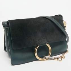 Chloe Dark Green Leather and Suede Small Faye Shoulder Bag