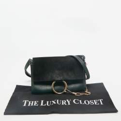Chloe Dark Green Leather and Suede Small Faye Shoulder Bag