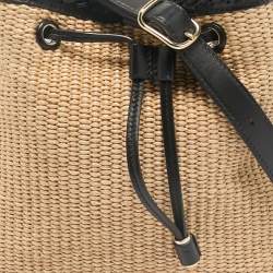 Chloe Beige/Black Raffia and Leather Marcie Bucket Bag