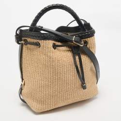 Chloe Beige/Black Raffia and Leather Marcie Bucket Bag