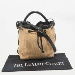 Chloe Beige/Black Raffia and Leather Marcie Bucket Bag