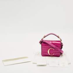 Chloé Pink Croc Embossed Leather Mini C Top Handle Bag