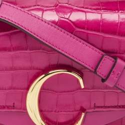 Chloé Pink Croc Embossed Leather Mini C Top Handle Bag