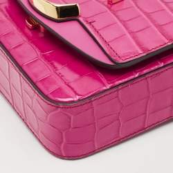 Chloé Pink Croc Embossed Leather Mini C Top Handle Bag