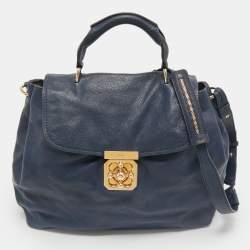 Chloe Navy Blue Leather Medium Elsie Top Handle Bag