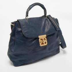 Chloe Navy Blue Leather Medium Elsie Top Handle Bag