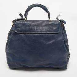 Chloe Navy Blue Leather Medium Elsie Top Handle Bag