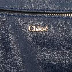 Chloe Navy Blue Leather Medium Elsie Top Handle Bag
