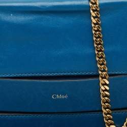 Chloe Blue Leather Elle Chain Clutch