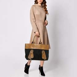 Chloe Black/Brown Denim and Leather Vintage Tote