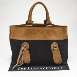 Chloe Black/Brown Denim and Leather Vintage Tote