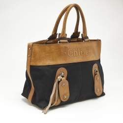 Chloe Black/Brown Denim and Leather Vintage Tote