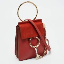 Pre Owned Chloe Brick Leather and Suede Mini Faye Crossbody Bag