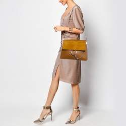 Chloe Tan/Mustard Leather and Suede Faye Medium Shoulder Bag
