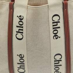 Chloé Beige/Brown Canvas and Leather Large Woody Tote