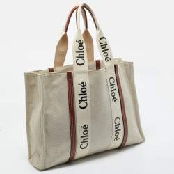Chloé Beige/Brown Canvas and Leather Large Woody Tote