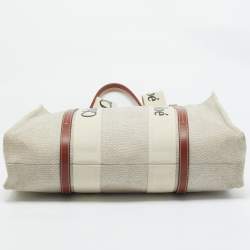 Chloé Beige/Brown Canvas and Leather Large Woody Tote