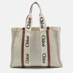 Chloé Beige/Brown Canvas and Leather Large Woody Tote