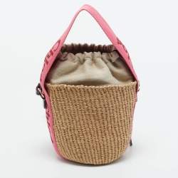 Chloé Beige/Pink Raffia and Canvas Small Woody Basket Bag