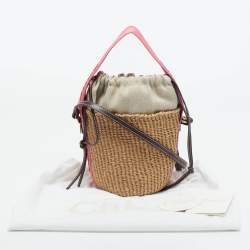 Chloé Beige/Pink Raffia and Canvas Small Woody Basket Bag
