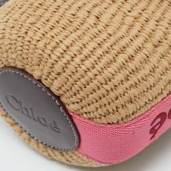 Chloé Beige/Pink Raffia and Canvas Small Woody Basket Bag