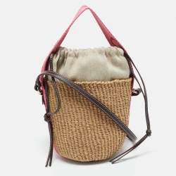 Chloé Beige/Pink Raffia and Canvas Small Woody Basket Bag