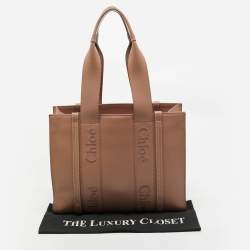 Chloe Dark Beige Leather Medium Woody Tote
