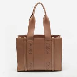 Chloe Dark Beige Leather Medium Woody Tote