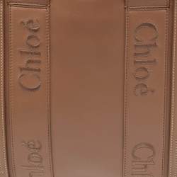 Chloe Dark Beige Leather Medium Woody Tote