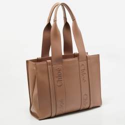 Chloe Dark Beige Leather Medium Woody Tote