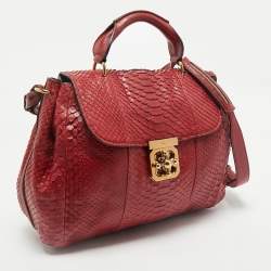 Chloe Red Python and Leather Medium Elsie Top Handle Bag