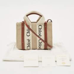 Chloe Brown/Beige Canvas and Leather Mini Woody Tote