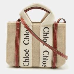 Chloe Brown/Beige Canvas and Leather Mini Woody Tote