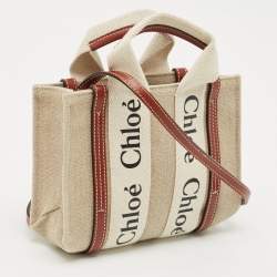 Chloe Brown/Beige Canvas and Leather Mini Woody Tote