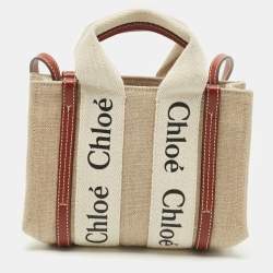 Chloe Brown/Beige Canvas and Leather Mini Woody Tote