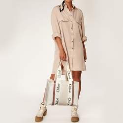 Chloe Beige/Brown Canvas Medium Woody Tote