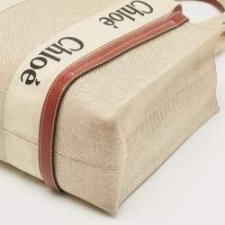 Chloe Beige/Brown Canvas Medium Woody Tote