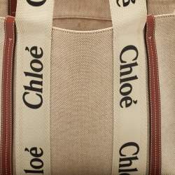 Chloe Beige/Brown Canvas Medium Woody Tote