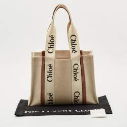 Chloe Beige/Brown Canvas Medium Woody Tote