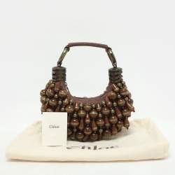 Chloe Brown Canvas Beads Embellished Hobo