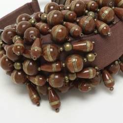 Chloe Brown Canvas Beads Embellished Hobo