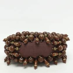 Chloe Brown Canvas Beads Embellished Hobo