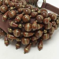 Chloe Brown Canvas Beads Embellished Hobo