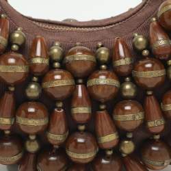 Chloe Brown Canvas Beads Embellished Hobo