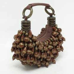 Chloe Brown Canvas Beads Embellished Hobo