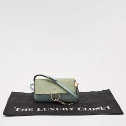 Chloe Light Blue Leather and Suede Mini Faye Shoulder Bag