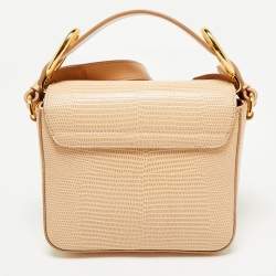 Pre Owned Chloé Peach Lizard Embossed Leather Mini C Top Handle Bag