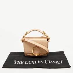 Pre Owned Chloé Peach Lizard Embossed Leather Mini C Top Handle Bag