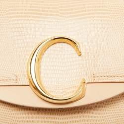 Pre Owned Chloé Peach Lizard Embossed Leather Mini C Top Handle Bag