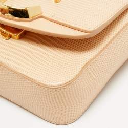 Pre Owned Chloé Peach Lizard Embossed Leather Mini C Top Handle Bag